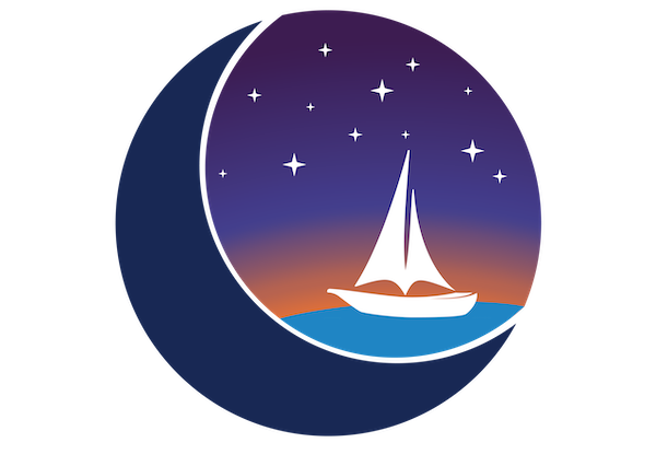 Meraviglia logo with a moon, a sailboat and stars