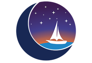 Meraviglia logo with a moon, a sailboat and stars
